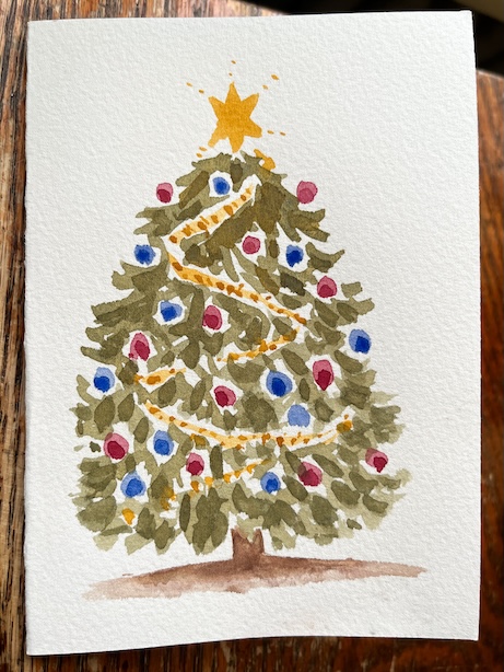 Valokuva joulukortista, joka esittää joulukuusta